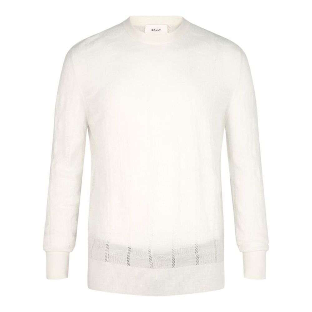 Bally Textured-Knit Crewneck Sweater Ivory Mens